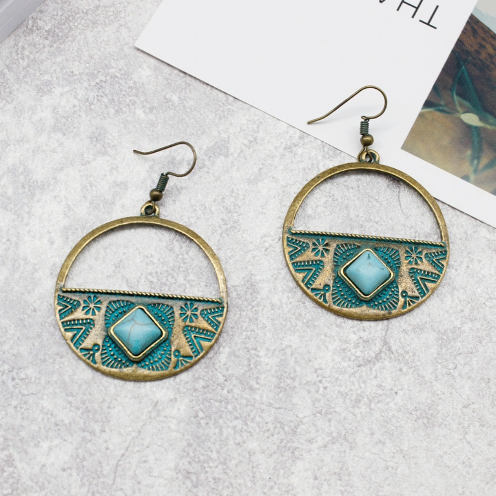 Aztec inspired turquoise gold earrings